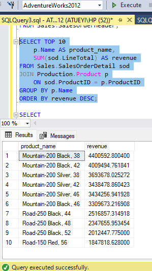 SQL Revenue Analysis